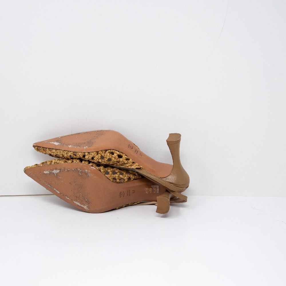 Woven Pointed Slingback Heels in Tan - Picture 4 of 4